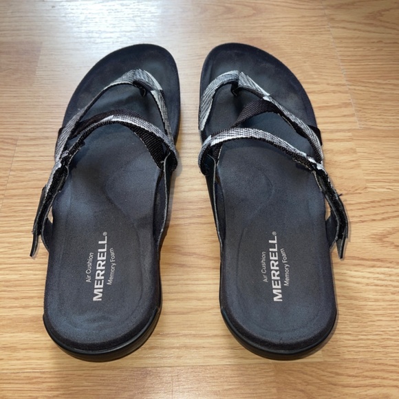 Women’s Merrell Air Cushion Memory Foam Black & White Strappy Sandals Size 9 - Picture 4 of 7